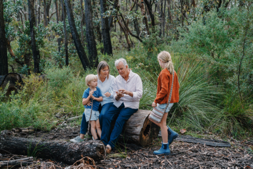 Grandparents enjoying Australian Bushland with their Grandchildren - Australian Stock Image