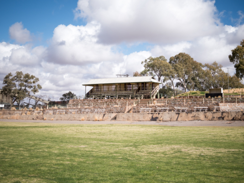 Grandstand building at Zinc Oval, Broken Hill, New South Wales - Australian Stock Image