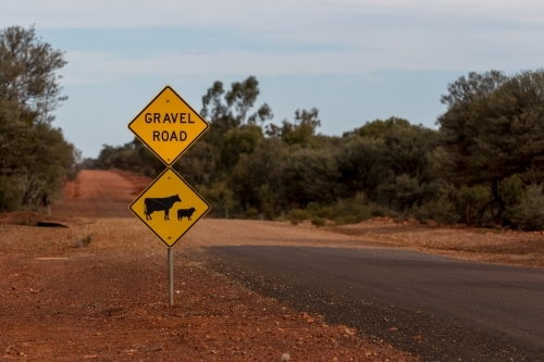 Gravel road sign on side of unsealed road