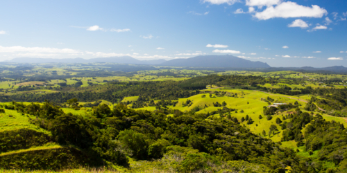 Green landscape near Millaa Millaa over the Atherton Tablelands in Queensland, Australia - Australian Stock Image