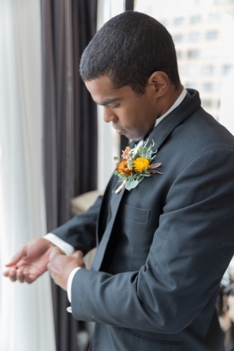 Groom preparation - Australian Stock Image