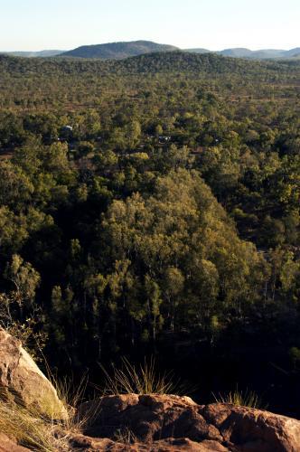 Gunlom Lookout over campsite to horizon - Australian Stock Image