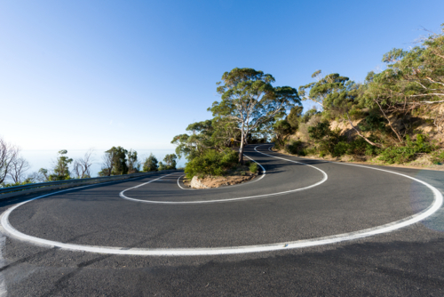 Hairpin bend on Arthurs Seat, Mornington Peninsula. - Australian Stock Image