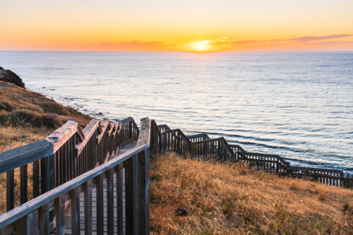Hallett Cove boardwalk along the coast at sunset, South Australia - Australian Stock Image