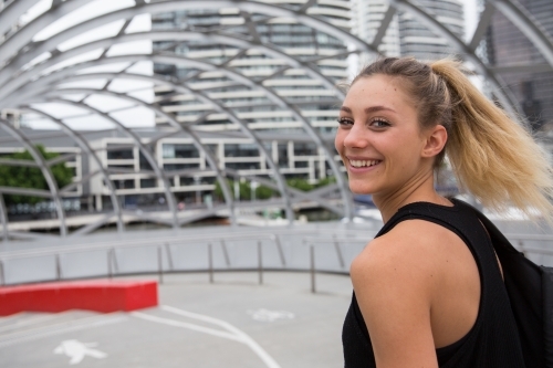 Happy woman in Melbourne - Australian Stock Image