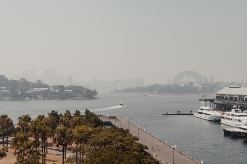 Harbour views of Pyrmont and Pirrama Park with North Sydney visible in the distance - Australian Stock Image