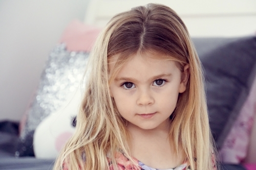 Headshot of 5 year old girl with blonde hair - Australian Stock Image