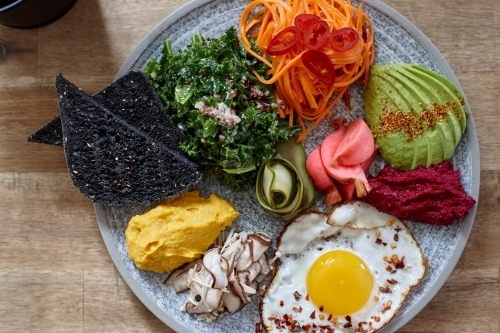 Healthy vegetarian meal ready to eat - Australian Stock Image