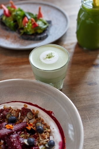 Healthy vegetarian meal ready to eat - Australian Stock Image