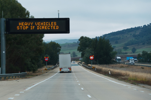 Heavy vehicle inspection point information sign - Australian Stock Image