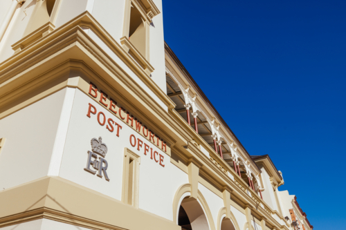 Historic Beechworth town centre on a warm summer's day - Australian Stock Image