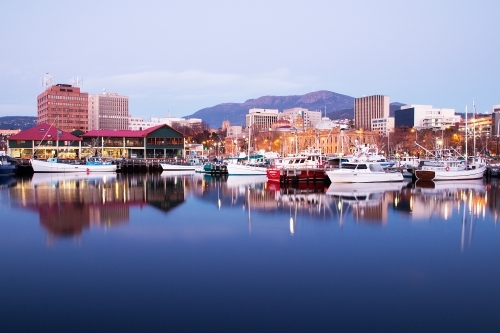 Hobart docks at dawn - Australian Stock Image