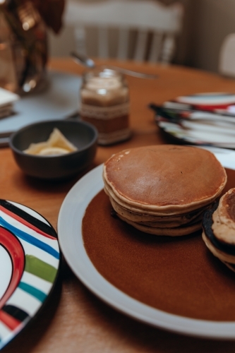 Homemade pancake breakfast spread - Australian Stock Image