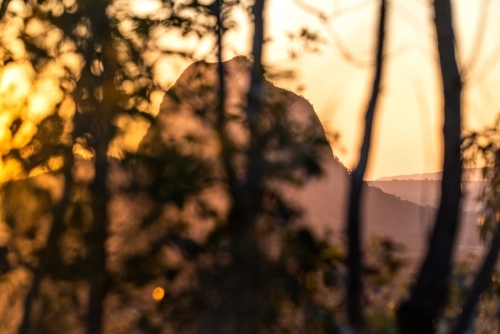 Horizontal shot of a blurred mountains - Australian Stock Image