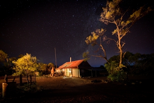 Horizontal shot of a house under the night sky