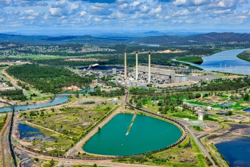 Horizontal shot of coal fired power station in Gladstone, Queensland