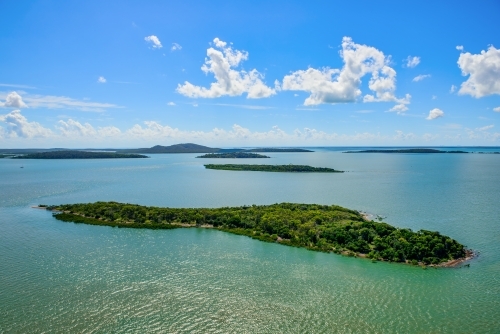 Horizontal shot of Picnic Island, Port Curtis, near Gladstone, Queensland - Australian Stock Image