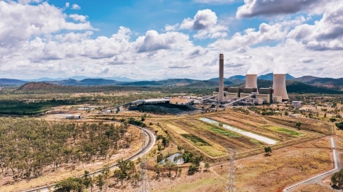 Horizontal shot of Stanwell power station, Queensland - Australian Stock Image