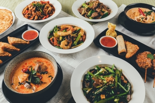 Horizontal shot of various freshly made dishes - Australian Stock Image