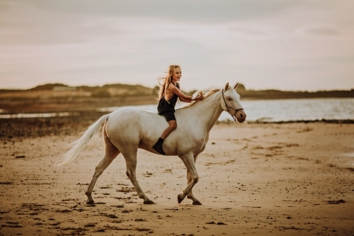 Horse riding on beach - Australian Stock Image