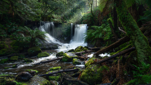 Horseshoe Falls on a misty, sunny morning - Australian Stock Image