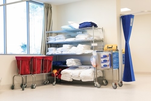 Hospital corner where linen is stocked on shelf. - Australian Stock Image