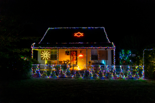 House with Christmas lights in Glen Innes, northern New South Wales - Australian Stock Image