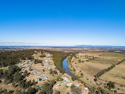 Houses with view over hunter river and farms - Australian Stock Image