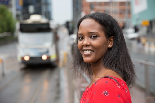 Hurrying to Catch the Tram - Australian Stock Image
