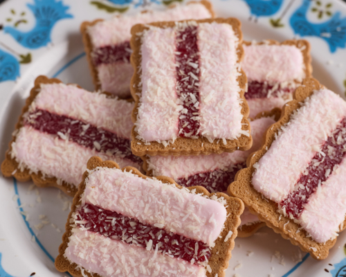 Iced Vo Vo biscuits on a plate - Australian Stock Image