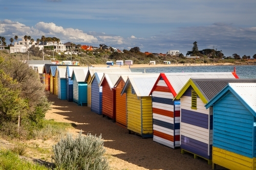 Iconic bathing boxes at Brighton Beach