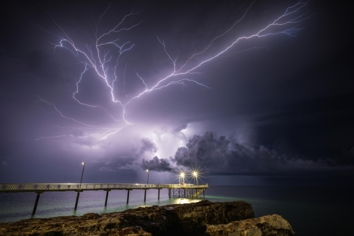 Incredible lightning over Nightcliff Jetty at night