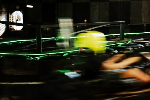 Indoor Go Kart race track with motion blur - Australian Stock Image