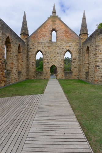 Inside old convict church at Port Arthur - Australian Stock Image