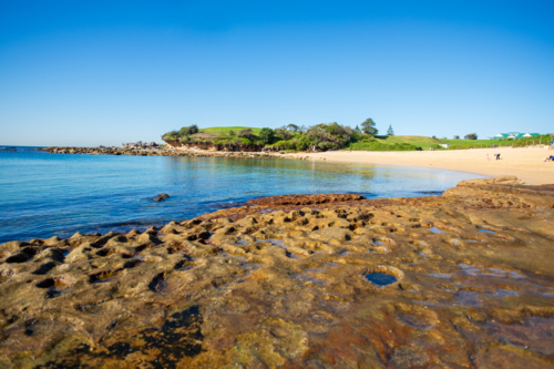 interesting rock formation at Little Bay beach - Australian Stock Image