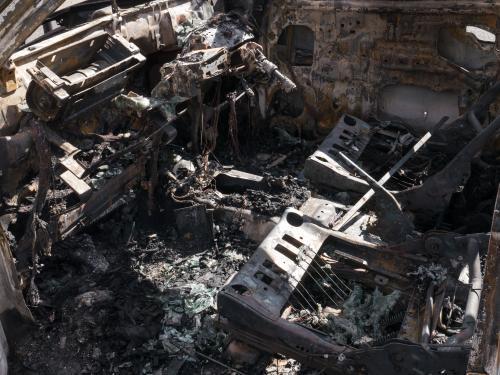 Internals of a burnt out car - Australian Stock Image
