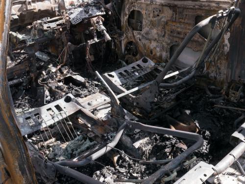 Internals of a burnt out car - Australian Stock Image