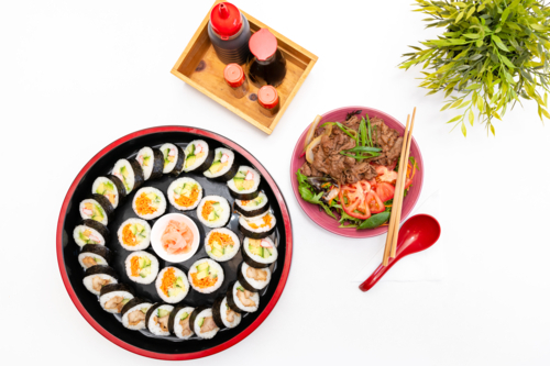 Japanese Array Of Food On White Table - Australian Stock Image