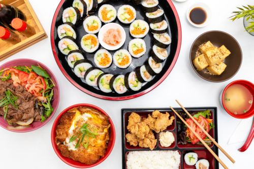 Japanese Array Of Food On White Table - Australian Stock Image