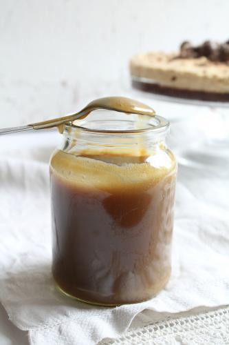 Jar of caramel sauce with spoon