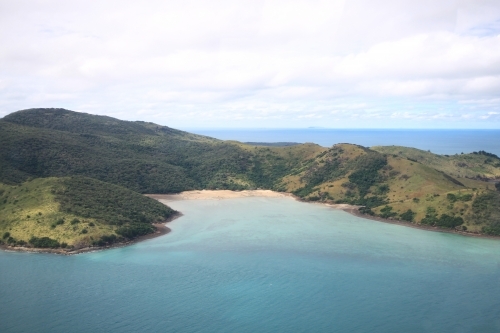 Keswick Island, Basil Bay coastal aerial view as seen from a light aircraft - Australian Stock Image