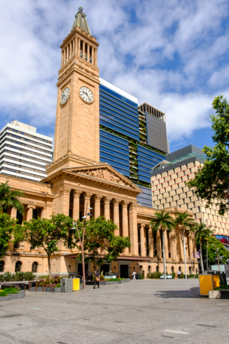 King George Square with Brisbane City Hall - Australian Stock Image