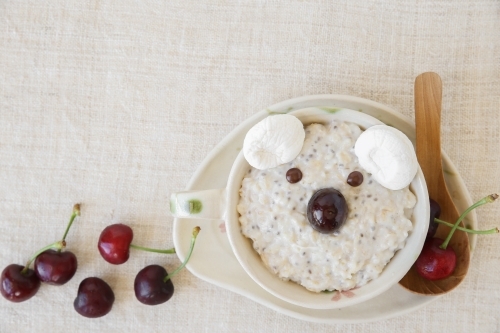 koala bear oatmeal porridge breakfast, fun food art for kids - Australian Stock Image