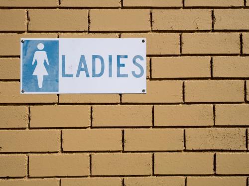 "LADIES" sign on a light coloured brick wall - Australian Stock Image