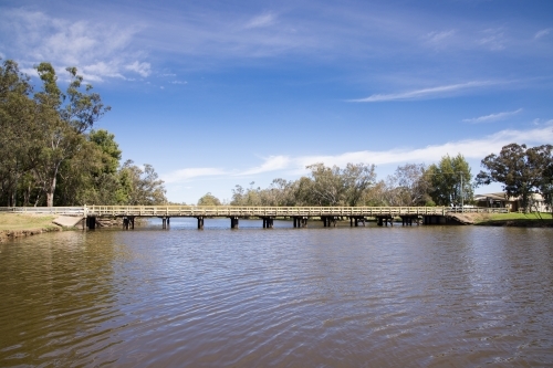 Lake Forbes and a low level bridge. Forbes, New South Wales - Australian Stock Image
