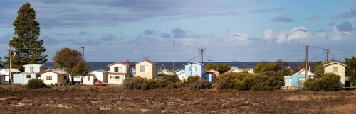 lakeside shacks in holiday town Milang, South Australia