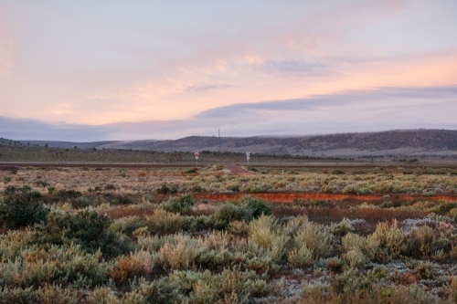 Landscape of outback during sunrise - Australian Stock Image