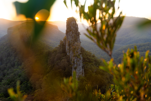 landscape of rock pinnacle at sunset - Australian Stock Image