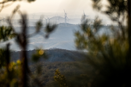 landscape with hills and wind farm - Australian Stock Image