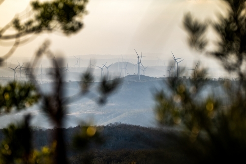landscape with hills and wind farm - Australian Stock Image